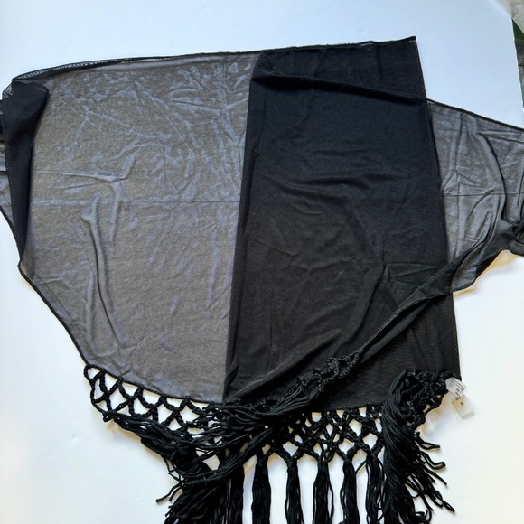 NWT Shein Swim Cover Up Fringe Trim Black Tie Side Skirt Sheer Boho Beachy Sz M - Picture 8 of 9